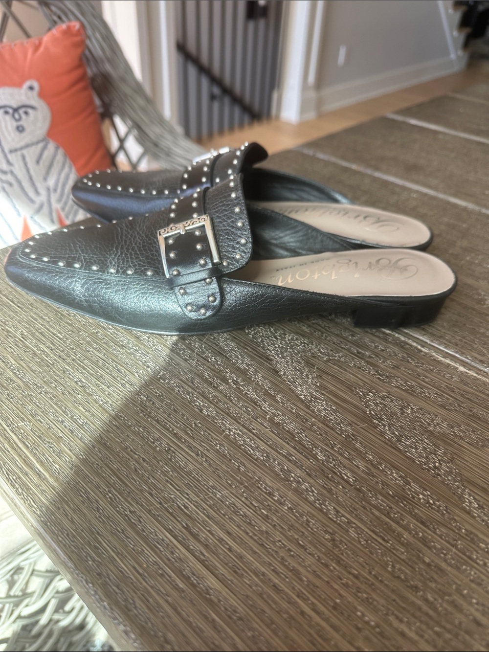 Brighton Heady pebbled leather and silver stud mules 7.5 Excellent